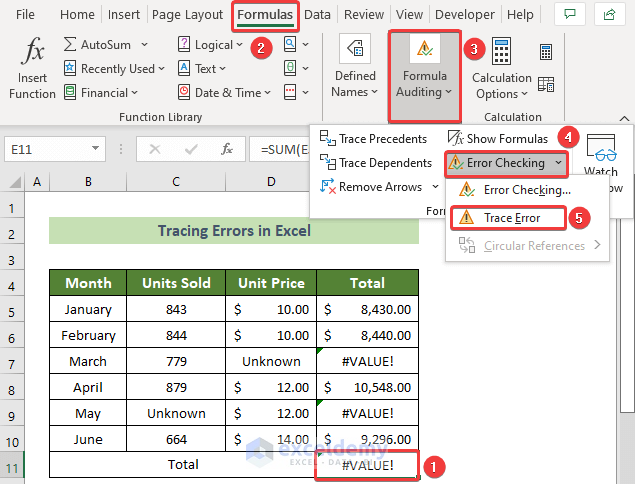 Use Formulas Tab to Trace Errors in Excel