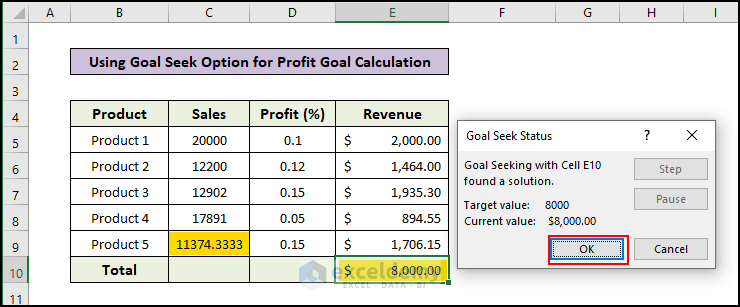 Goal Seek Feature - Output