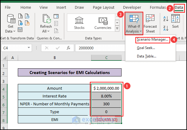 Create New Scenario for EMI Calculations in What if analysis