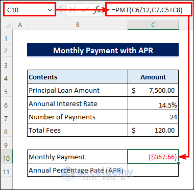 calculate monthly payment with apr