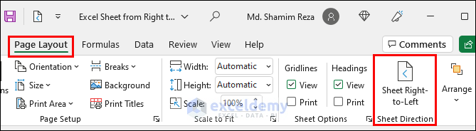change excel sheet from right to left