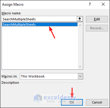 Assigning macor to the search button