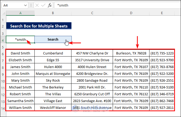 How to Create a Search Box in Excel for Multiple Sheets (2 Methods)