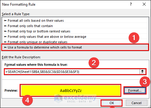 Conditional formatting rule to create the search box
