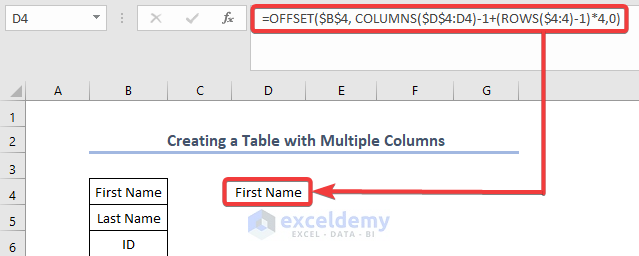 Apply a Formula with OFFSET, COLUMNS & ROWS Functions