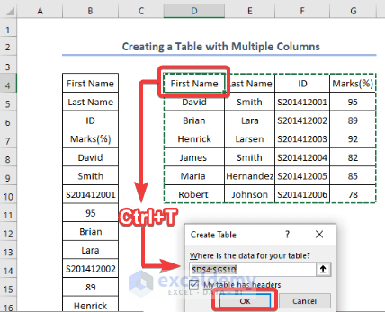 How to Create a Table in Excel with Multiple Columns - ExcelDemy