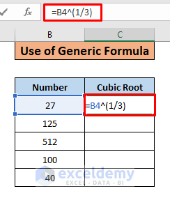 Use of Generic Formula to do cubic root in excel