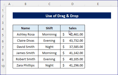 drag and drop range within the worksheet