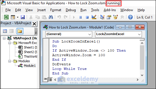 how to lock zoom in excel