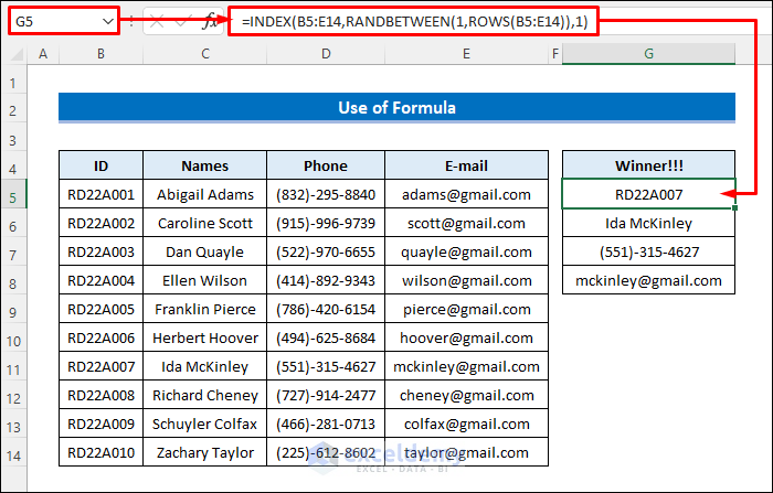 how to randomly select a winner in excel