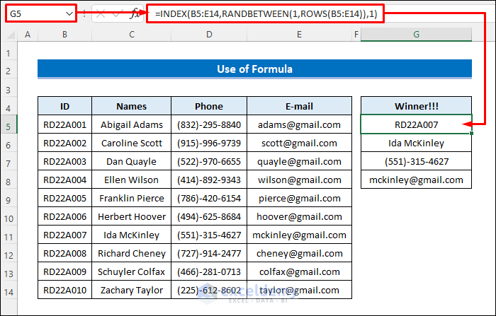 Winner Table Excel How to Randomly Select a Winner in Excel (2 Methods)
