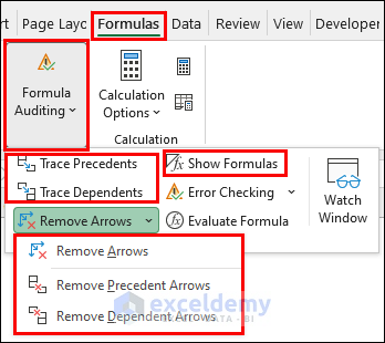 select Formula >> Formula Auditing to trace formula in excel