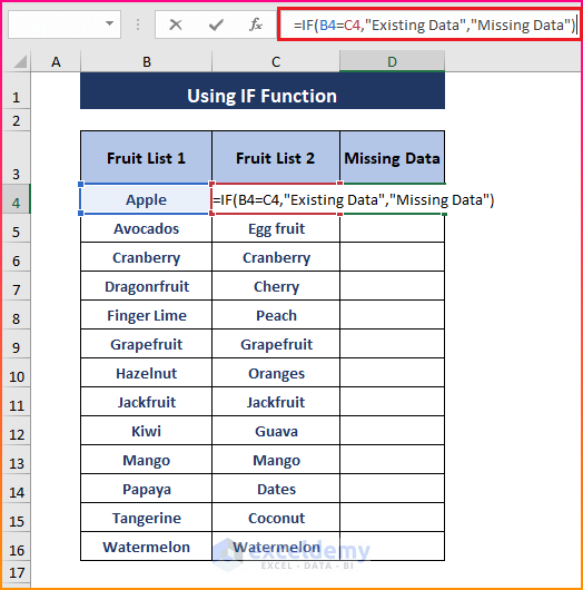 IF Function-How to Cross Reference in Excel to Find Missing Data