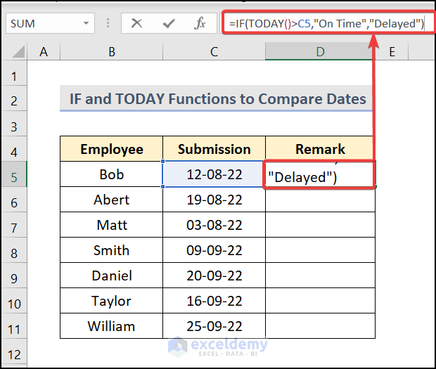Applying Excel IF and TODAY Functions to Compare Two Dates