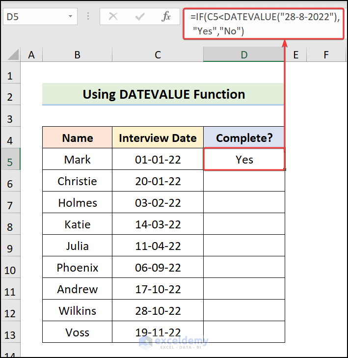 Using DATEVALUE Function to Return Value If Cell Contains Date