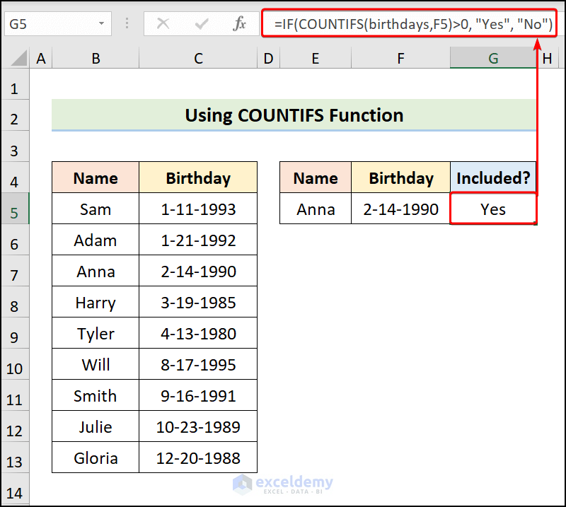 Applying COUNTIFS Function to Return Value If Cell Contains Specific Date