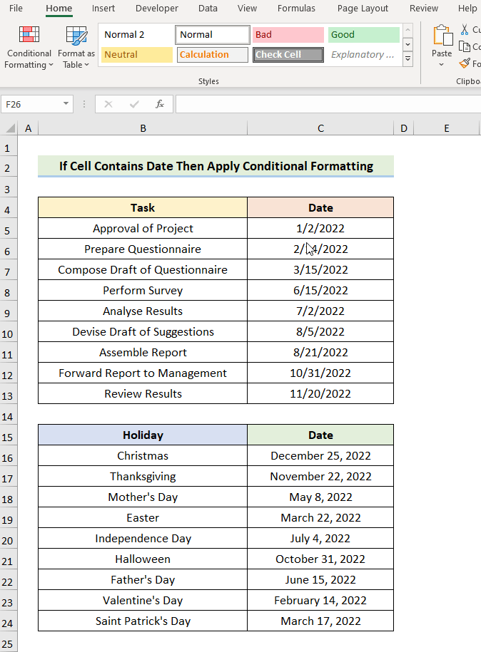 If Cell Contains Date Then Apply Conditional Formatting animated GIF