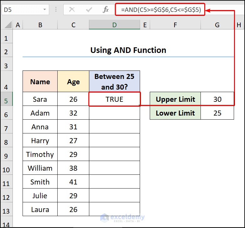 Using AND Function for If-Then Formula Between Two Numbers