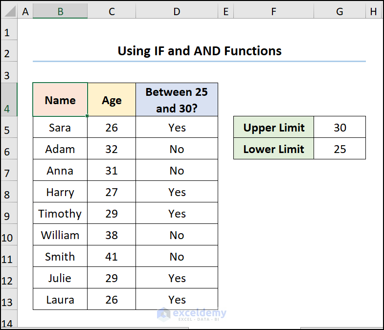 Using IF and AND Function