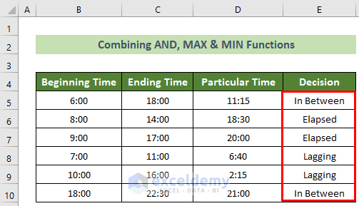 Checked If the Time Value Is In Between Two Times In Excel