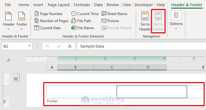 Add Footer from Insert Tab in Excel