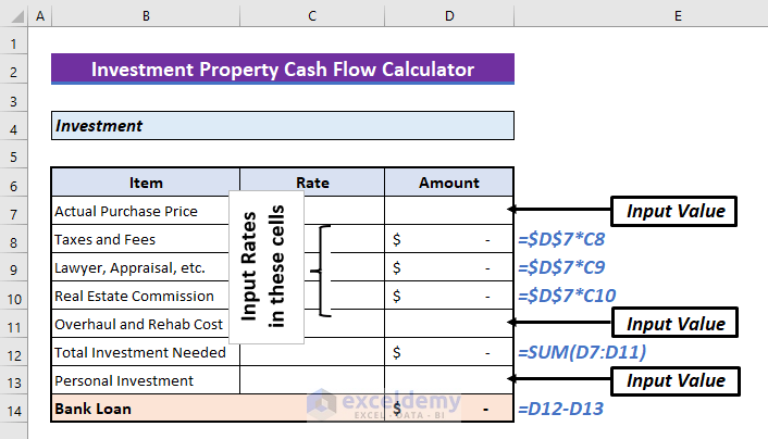 Steps to Create an Investment Property Cash Flow Calculator in Excel