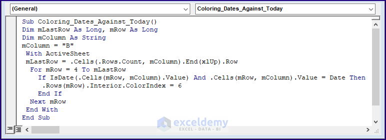 Coloring Rows to Compare Dates with Excel VBA