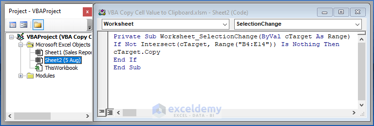 Enabling Auto Copy Cell Values to Clipboard Cell in Excel VBA