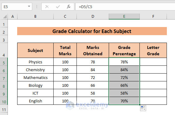 Make a Grade Calculator in Excel