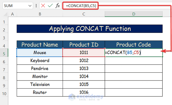 Applying CONCAT function to merge two columns