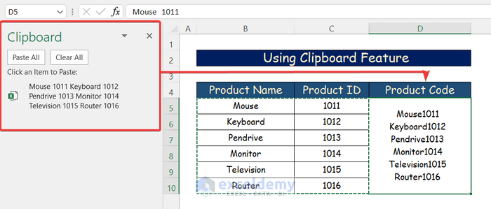 Merge two columns using Clipboard
