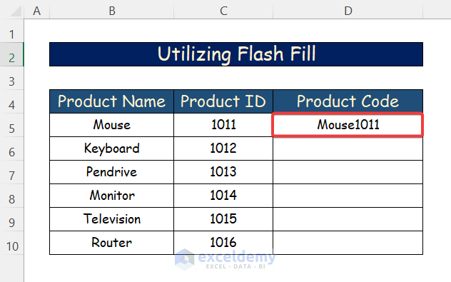 Utilizing Flash Fill to Merge Two Columns