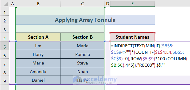 Combine Two Columns in Excel with Array Formula