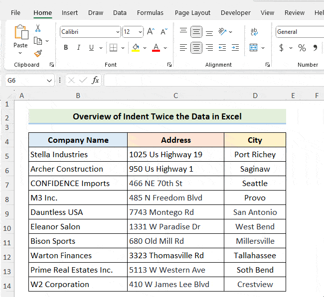 Overview of indent data twice in Excel
