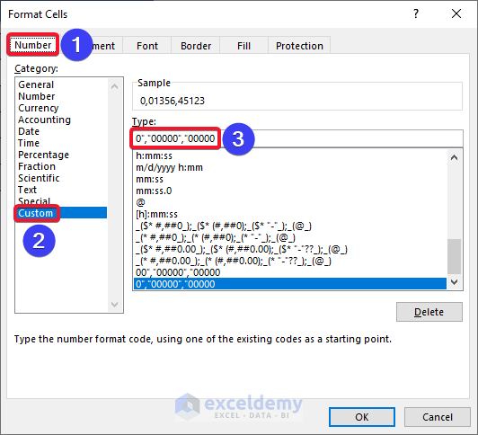 Change the format of cells to put comma after 5 digits in excel