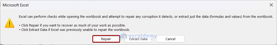 Confirm repair of file