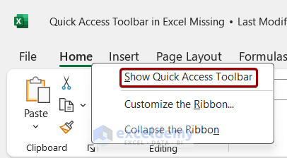 Show Quick Access Toolbar from the context menu of ribbon