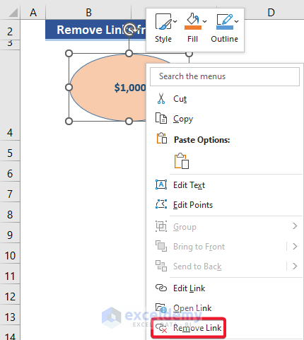 Context menu to remove link in Excel