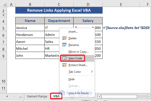 Introduce VBA in Excel to remove links