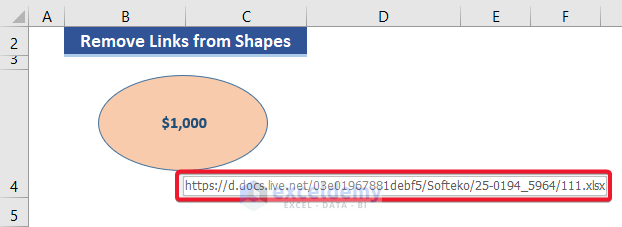 Showing external link of Excel Shape