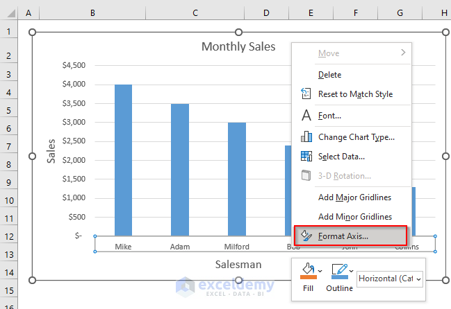Use Format Axis Feature to Reverse X Axis in Excel