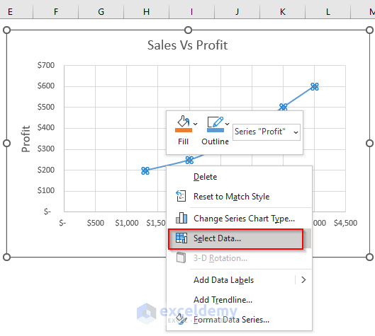 Use Select Data to Reverse X Axis