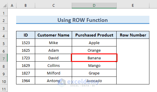 Select cell to get row number from cell value in Excel