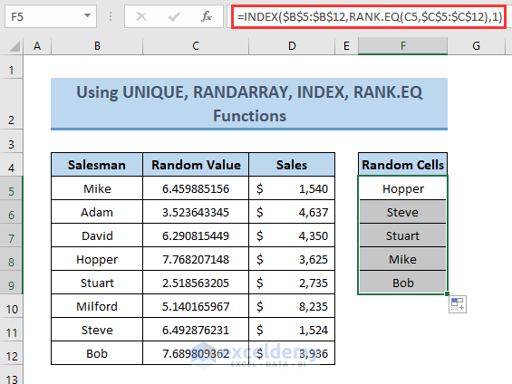 Drag Formula to select Random Cells in Excel