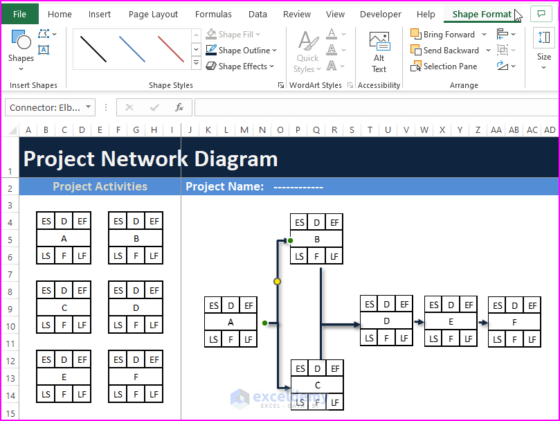 Shape Format-How to Create a Project Network Diagram in Excel