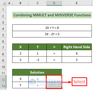 Select Cells to Solve 2 Equations with 2 Unknowns in Excel