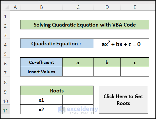 Solve Quadratic Equation in Excel VBA