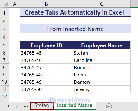 Tab Created from Inserted Name