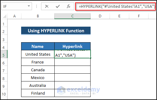 Table of Contents in Excel with Hyperlinks