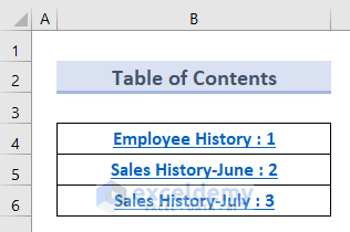 Table of Contents in Excel with Page Numbers